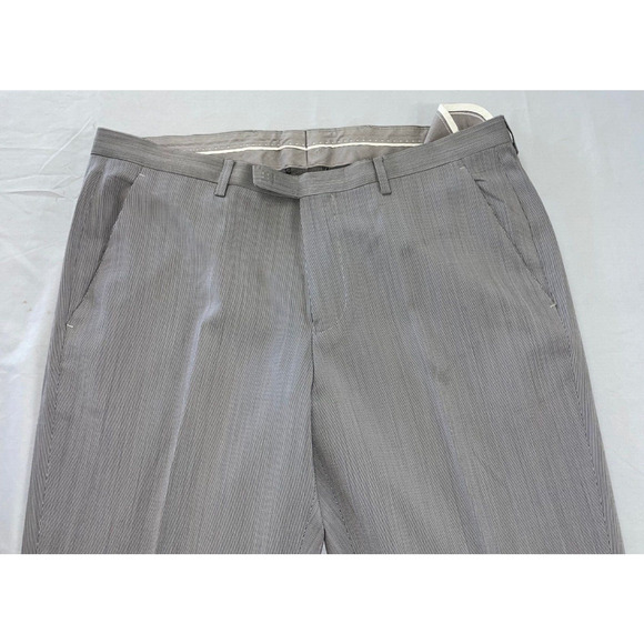 Hugo Boss Sharp1 US Flat Front Wool Dress Pants, Slacks. Gray Stripe, 33X30 Read - Picture 6 of 10